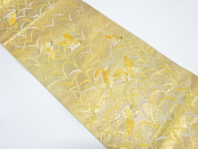 JAPANESE KIMONO / VINTAGE FUKURO OBI / WOVEN PLANTS & CRANE